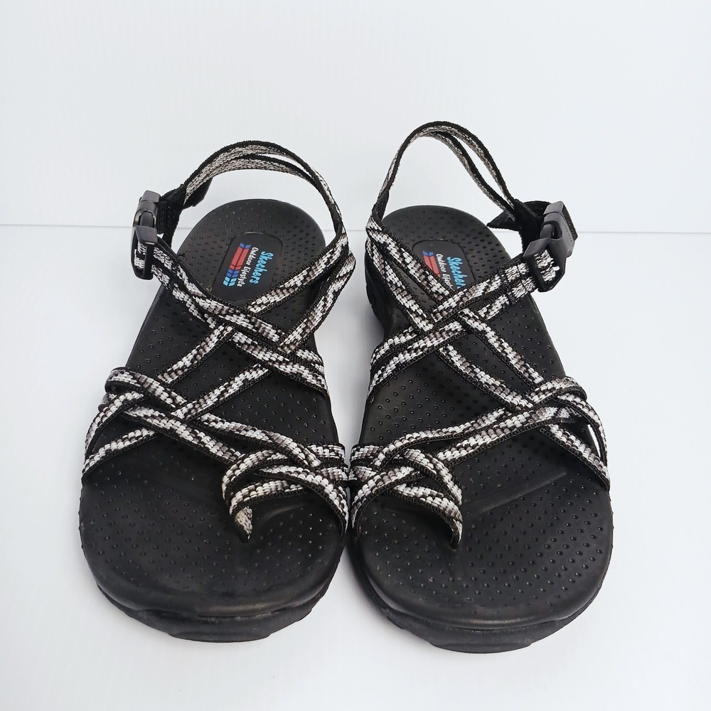 Skechers Outdoor Lifestyle Womens Black White Multi Strap Sandals Size 8.5